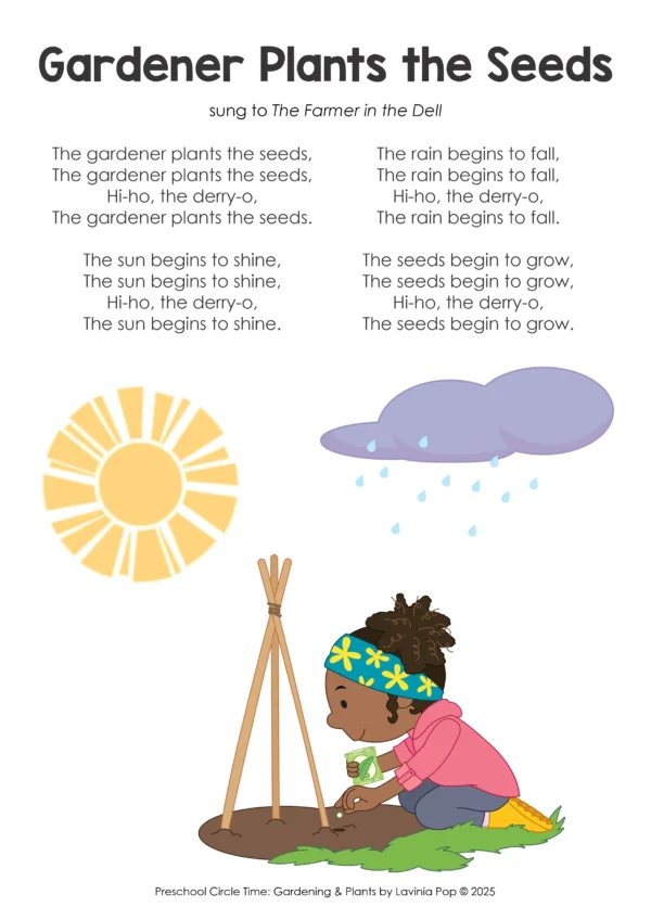 Gardening and Plants Preschool Unit | Circle Time Printables and Activities | Pre-K | Day Care | Homeschool Currciuclum | Gardener Plants the Seeds Preschool Song