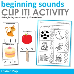 Beginning Sounds Clip It! Cards and Worksheets | Beginning Sounds Activities Clip Cards & Worksheets for Phonics
