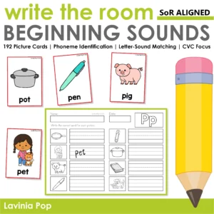 Write the Room Beginning Sounds – 192 CVC picture cards with SoR-aligned phonics activities by Lavinia Pop