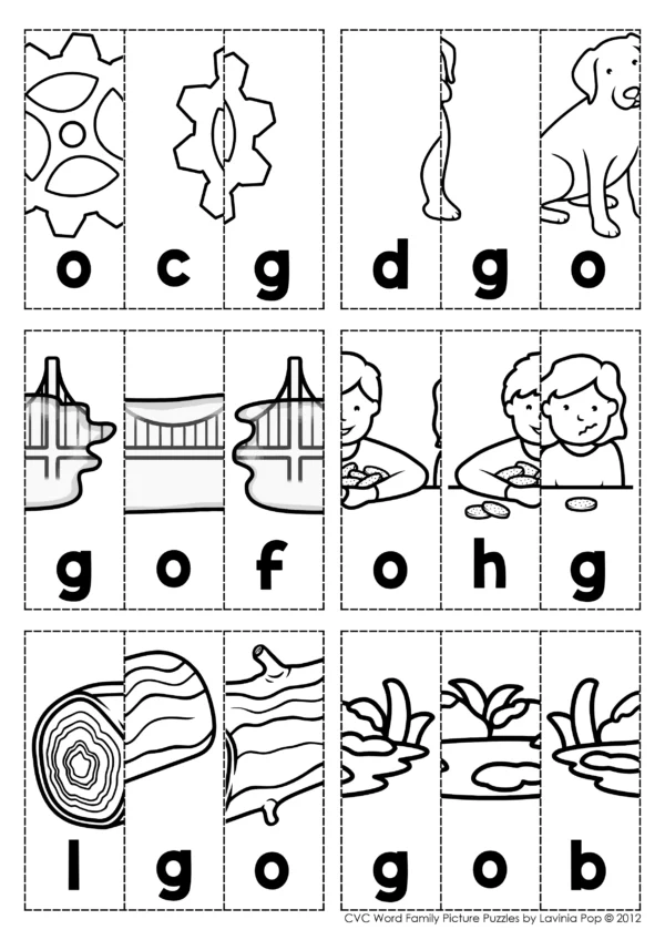 CVC Word Family Picture Puzzles – Cut and Paste Phonics Worksheets and Booklets for 24 Word Families | SoR Aligned Literacy Center Activity