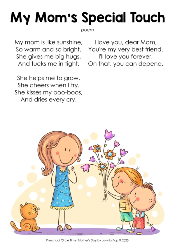 Mother’s Day Preschool Activities | Circle Time Printables and Activities | Pre-K | Day Care | Homeschool Currciuclum | My Mom's Special Tough Poem