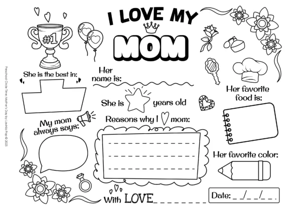 Mother’s Day Preschool Activities | Circle Time Printables and Activities | Pre-K | Day Care | Homeschool Currciuclum | I Love Mom Writing and Drawing