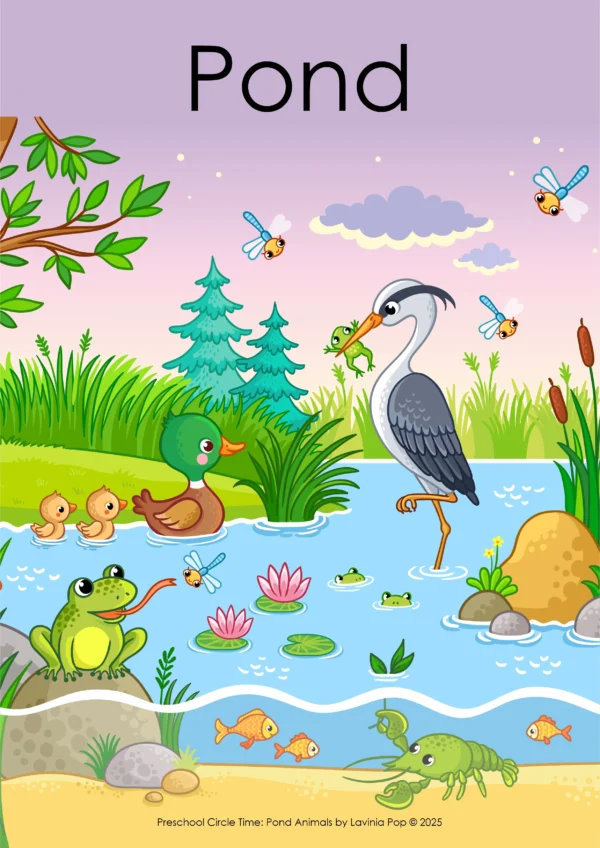 Pond Theme Preschool Unit | Circle Time Printables and Activities | Pre-K | Day Care | Homeschool Currciulum | Pond Animals Poster