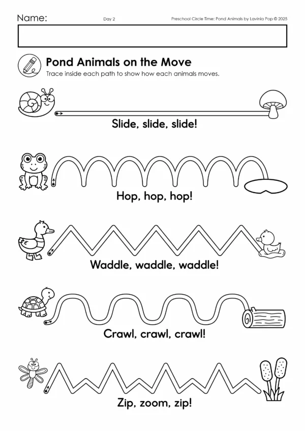 Pond Theme Preschool Unit | Circle Time Printables and Activities | Pre-K | Day Care | Homeschool Currciulum | Pre-Writing Practice Tracing Page