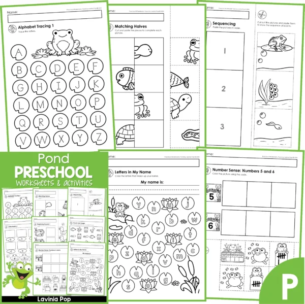 Pond Theme Worksheets & Activities for Preschool & Kindergarten | Alphabet, Numbers, Science