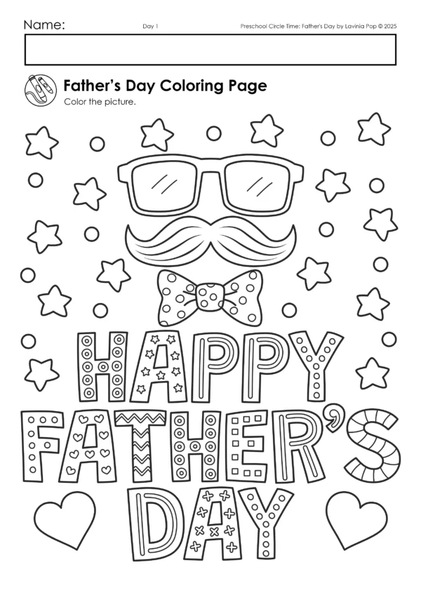 Father's Day Theme Preschool Unit | Circle Time Printables and Activities | Pre-K | Day Care | Homeschool Currciulum | Father's Day Coloring Page