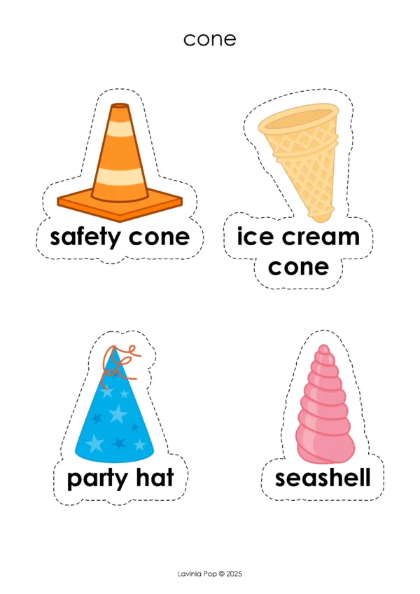 3D Shapes Printable Sorting Activity for Preschool and Kindergarten | Real Life Objects | Cone, Cube, Cylinder, Pyramid, Sphere & More