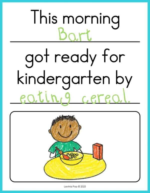 Free editable class book activity How We Got Ready for Kindergarten, inspired by the book Miss Bindergarten Gets Ready for Kindergarten. Includes student page and cover page for the first day of school.