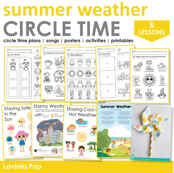 Summer Weather Theme Preschool Unit | Circle Time Printables and Activities | Pre-K | Day Care | Homeschool Currciulum