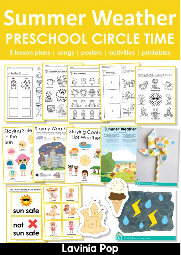 Summer Weather Theme Preschool Unit | Circle Time Printables and Activities | Pre-K | Day Care | Homeschool Currciulum