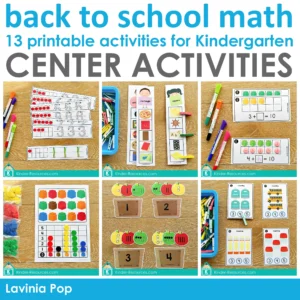 Back to School Kindergarten Math Centers | 13 Printable Activities Numbers | Counting | Shapes | Graphing | Addition | Numbers Sense | Patterns | Sorting