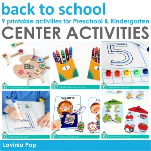 Back to School Preschool Centers | 9 Printable Activities | Alphabet: Uppercase and Lowercase Letters | Colors | Shapes | Numbers & Number Sense | Counting | Fine Motor | Sorting