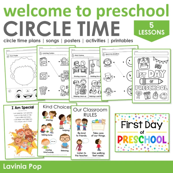 Welcome to Preschol Circle Time Plan | A full week of structured preschool activities, songs, and lessons to help preschoolers settle into the preschool classroom.
