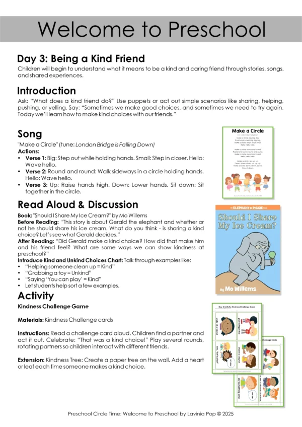 Welcome to Preschol Circle Time Plan | A full week of structured preschool activities, songs, and lessons to help preschoolers settle into the preschool classroom.