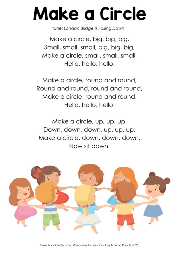 Welcome to Preschol Circle Time Plan | A full week of structured preschool activities, songs, and lessons to help preschoolers settle into the preschool classroom | Make a Circle Preschool Song