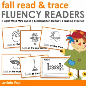 Autumn kindergarten fluency readers with 9 sight word mini books. Features traceable sight words and predictable sentences with fall vocabulary.
