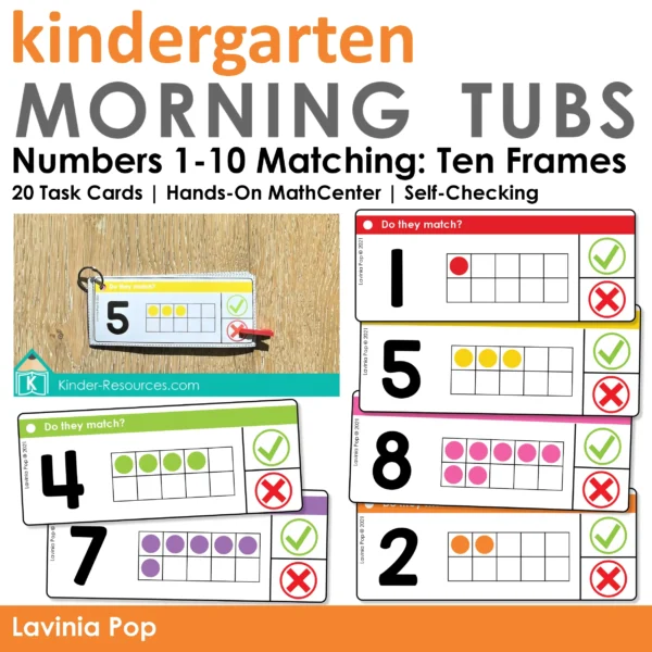 Numbers 1–10 matching cards with numerals and ten frames for hands-on math center activity.