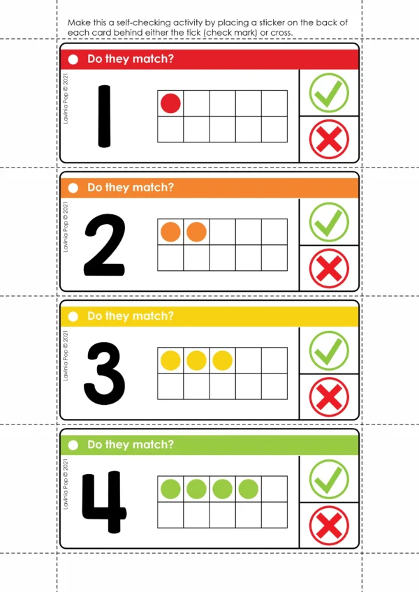 Ten frame counting and number recognition activity cards for preschool and kindergarten.