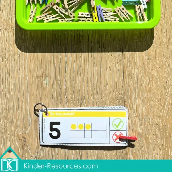 Independent learning number matching task cards with ten frames for clip card practice.
