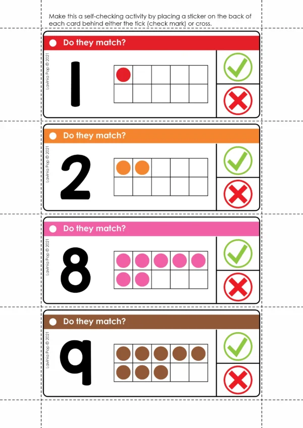 Math center activity with numbers 1–10 and ten frames for counting and number recognition.