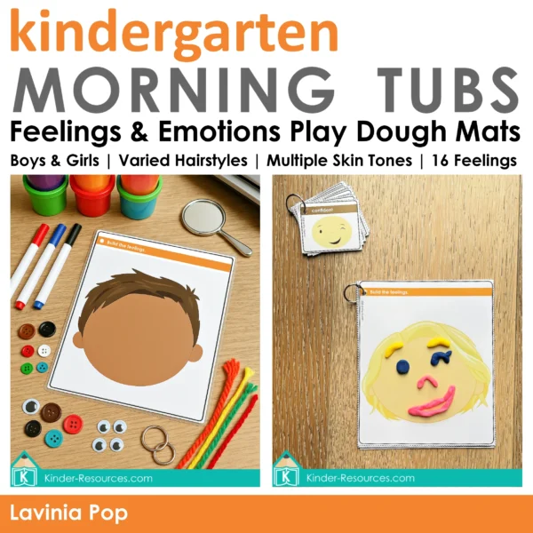 Play dough, markers, buttons, googly eyes, yarn, and laminated emotion mat for preschool and kindergarten SEL activity.