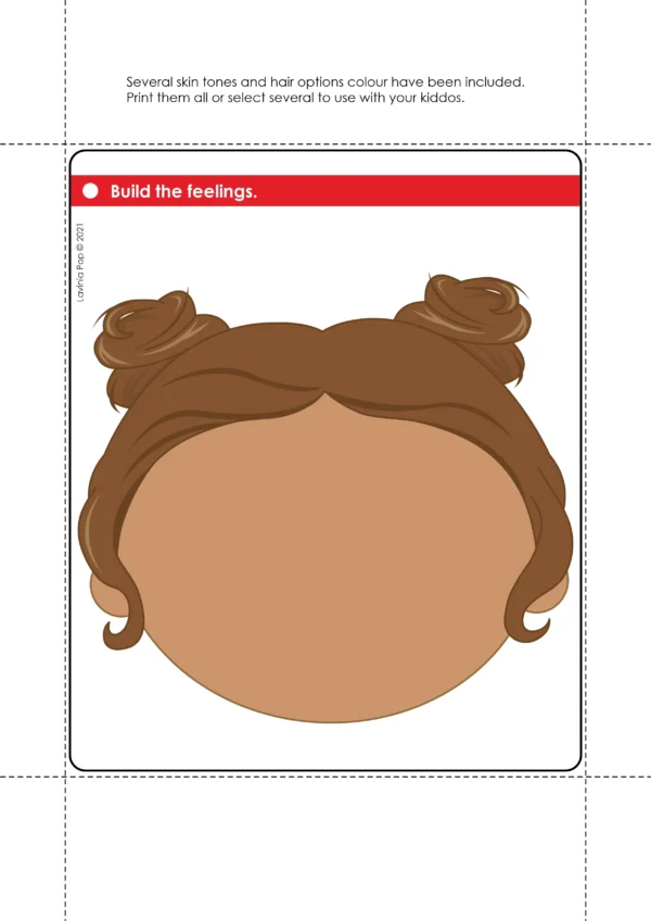 Laminated blank face mat with brown hair, designed for preschool and kindergarten children to build emotions with play dough.