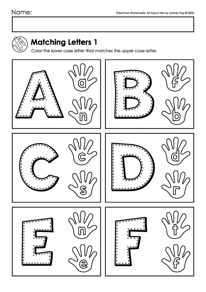 Uppercase and lowercase letter matching worksheet for preschool. Students color the lowercase letter that matches each uppercase. FREE to download on the blog!