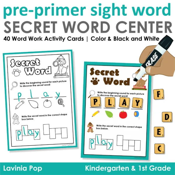 ake learning fun with Secret Word Sight Word Puzzles! Perfect for Kindergarten literacy centers, phonics practice, and early reading skills.