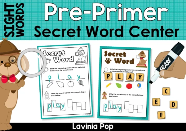 Engage students with Pre-Primer Sight Words Secret Word Center. Phonics, beginning sounds, and sight word practice in a hands-on format.