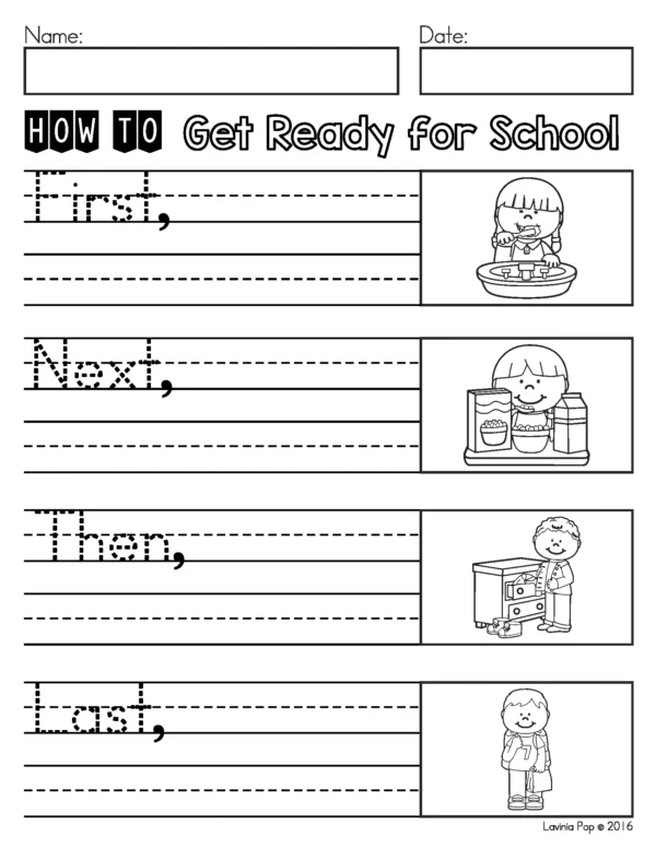 September Writing Journal Prompts how to writing page with step by step sequencing to get ready for school