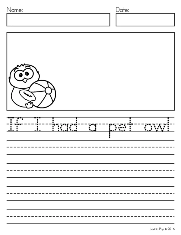 September Writing Journal Prompts worksheet with narrative sentence starter If I had a pet owl and drawing space