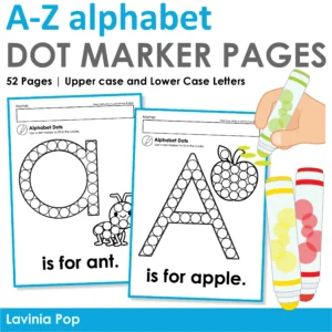 Alphabet Dot Marker Pages A–Z, uppercase and lowercase alphabet worksheets for preschool and kindergarten, fine motor and letter recognition printable activity using dot markers.