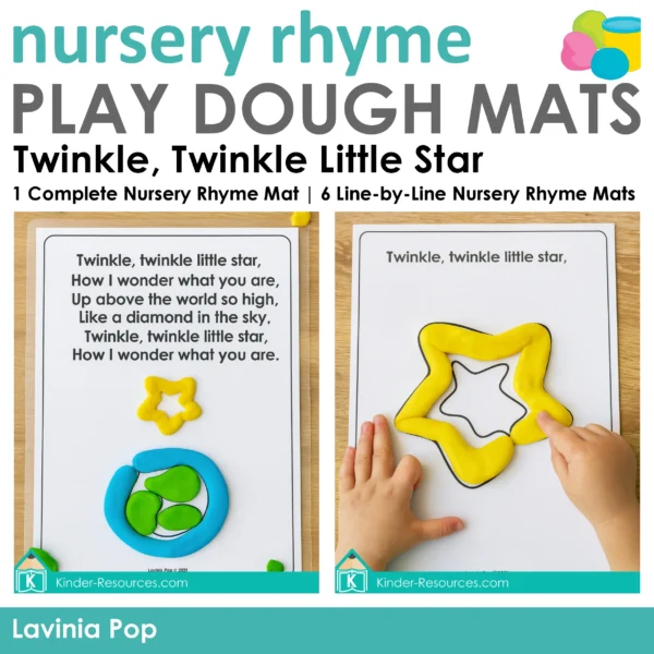 Cover image for Twinkle Twinkle Little Star nursery rhyme play dough mats including full rhyme and single line activity cards.