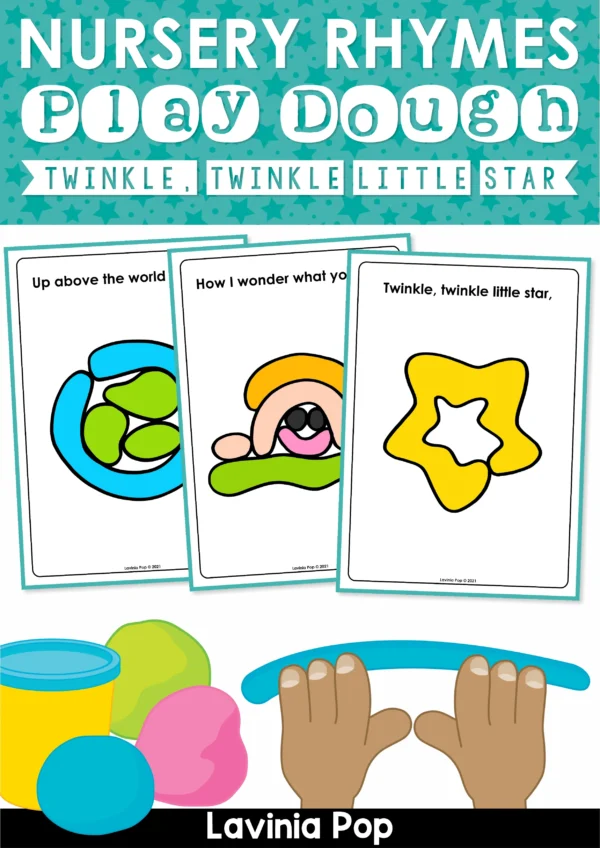 Collection of Twinkle Twinkle Little Star play dough activity mats showing individual line cards for hands-on preschool and kindergarten practice.