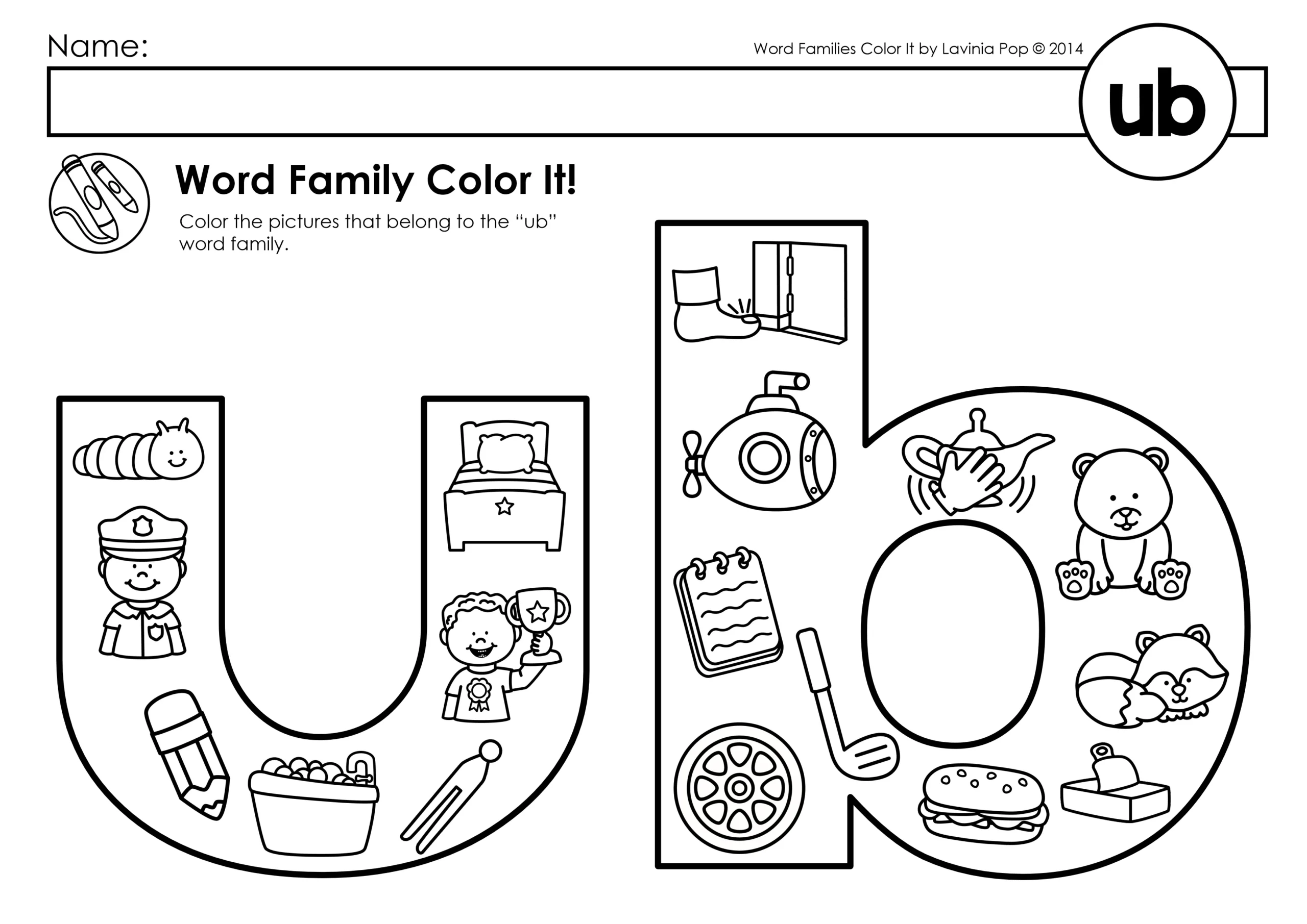 ub Word Family Worksheet | Word Families Color It! Coloring Pages ub word family worksheet from Word Families Color It! Coloring Pages featuring pictures to color for short u CVC word families.