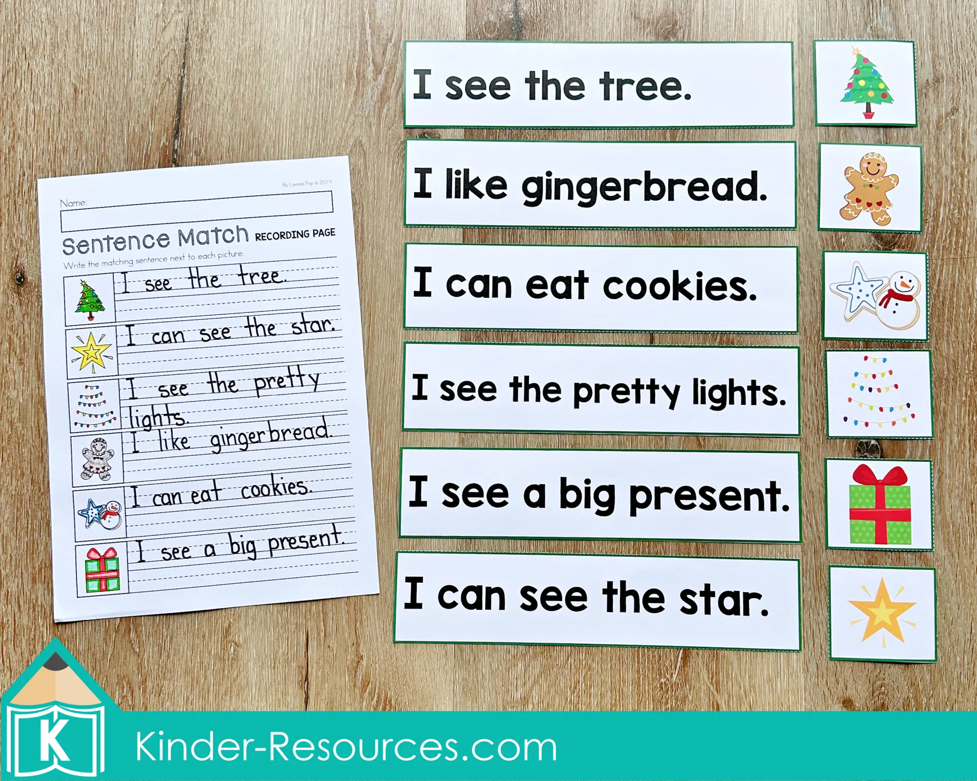 Christmas Literacy Centers for Kindergarten Sentence Match Activity Christmas Literacy Centers for Kindergarten sentence matching activity with simple holiday sentences and picture cards.