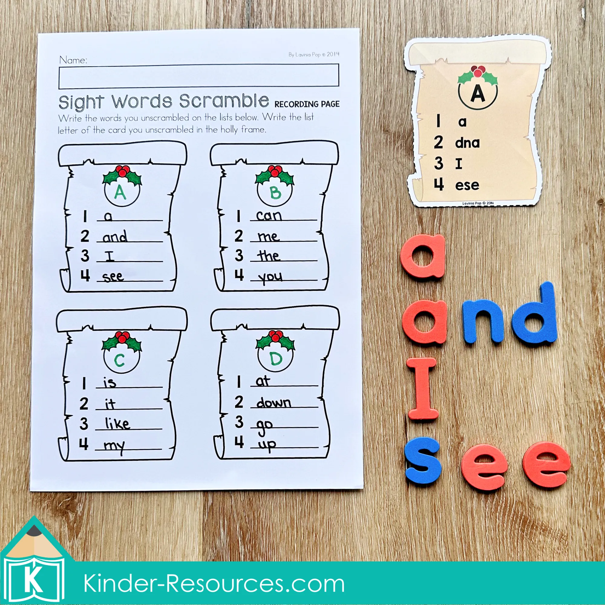 Christmas Literacy Centers for Kindergarten Sight Word Scramble Activity Christmas Literacy Centers for Kindergarten sight word scramble activity with holiday lists and recording page for building high frequency words.