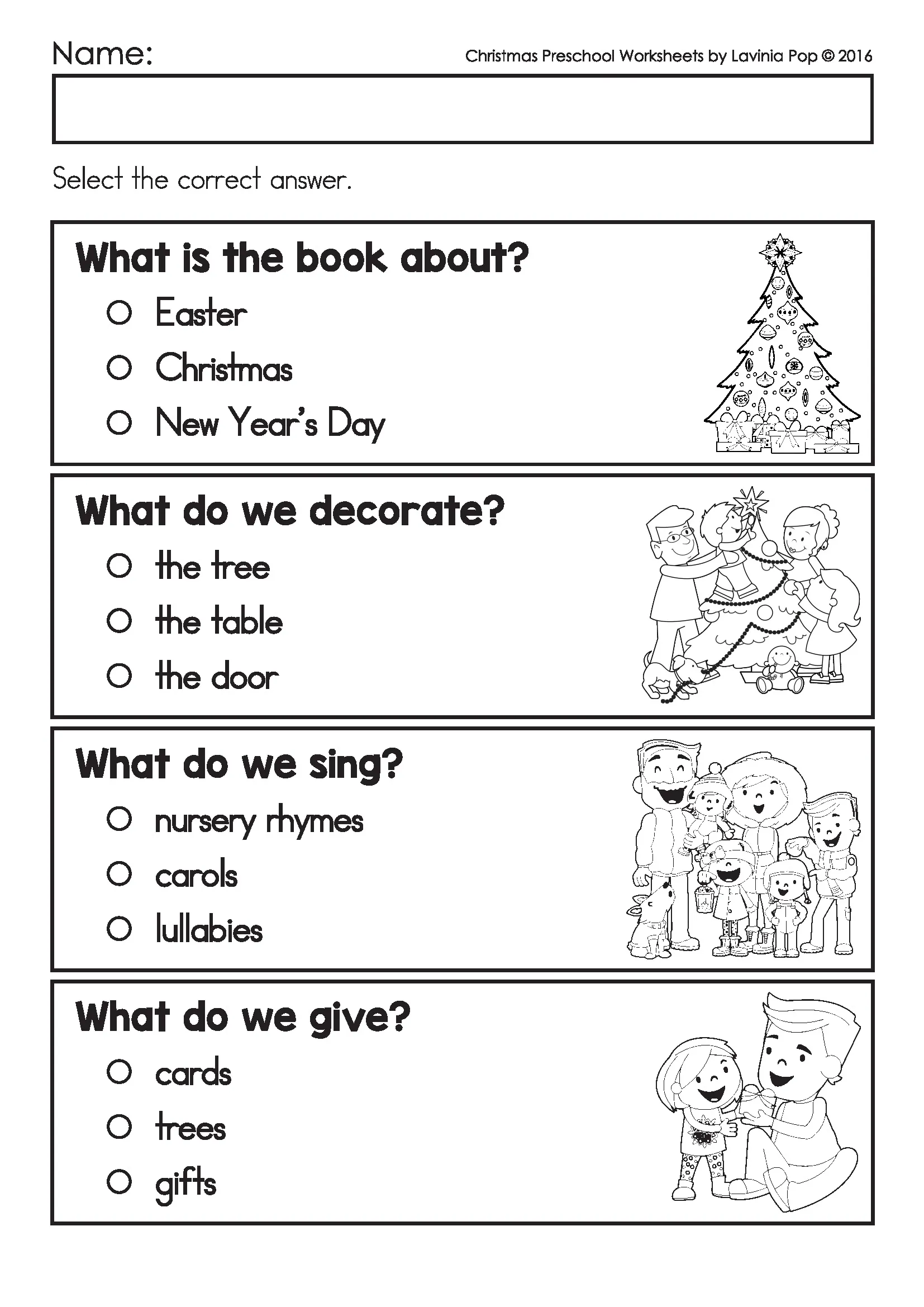 Christmas Preschool Worksheets and Activities No Prep Emergent Reader Comprehension Comprehension worksheet for the emergent reader in Christmas Preschool Worksheets and Activities No Prep