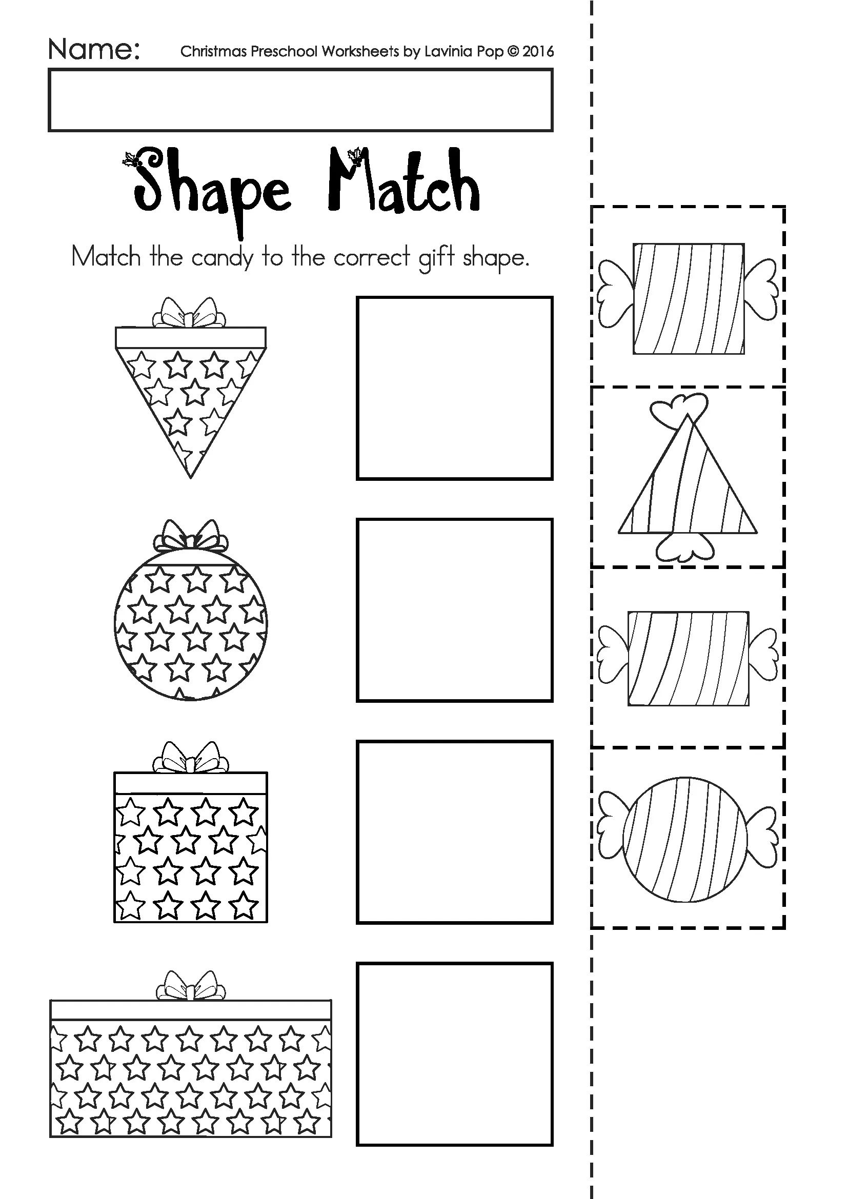 Christmas Preschool Worksheets and Activities No Prep Shape Matching Worksheet Shape matching cut and paste worksheet from Christmas Preschool Worksheets and Activities No Prep