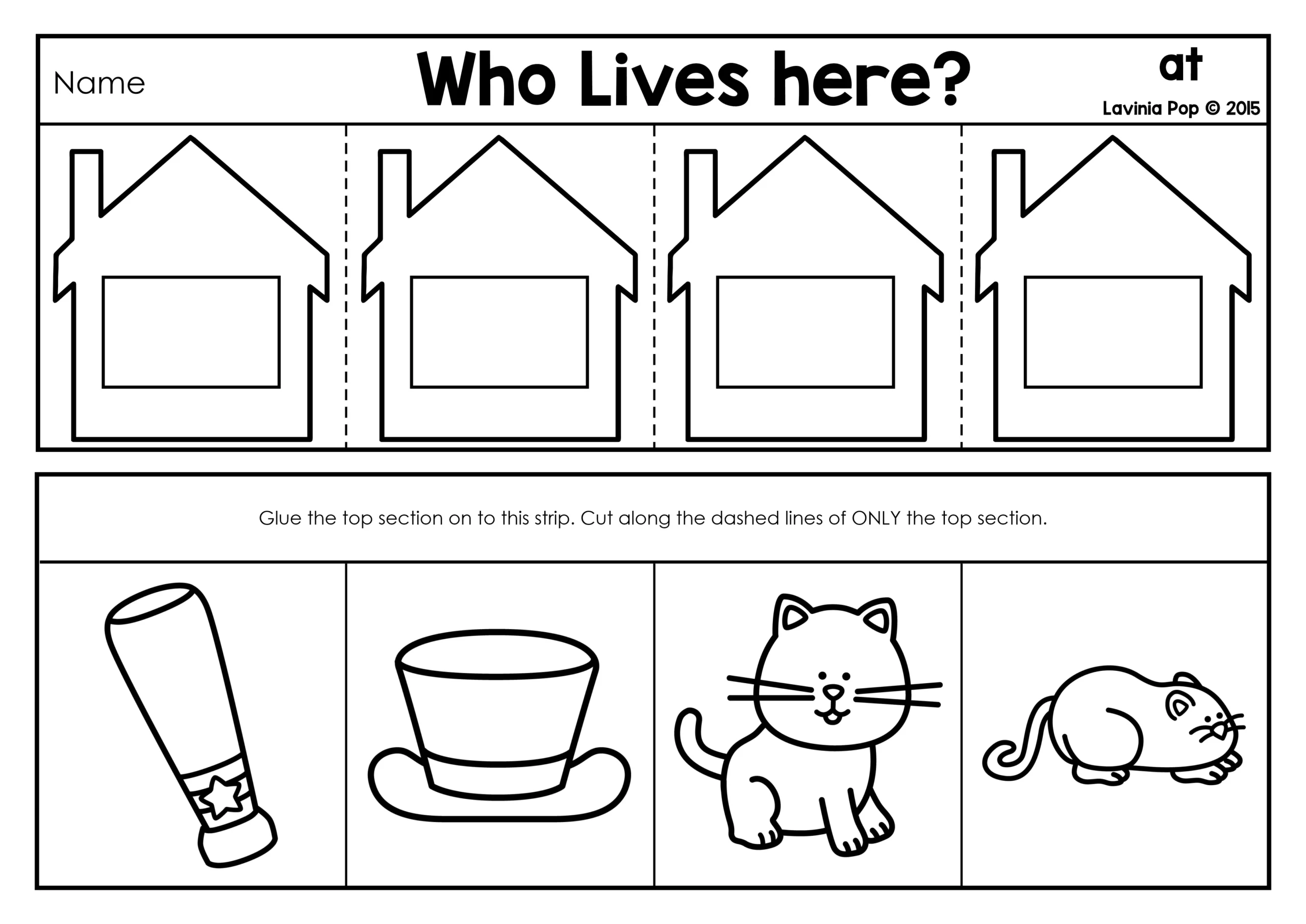 Who Lives Here CVC Word Families Lift the Flap Activity at Worksheet Who Lives Here CVC Word Families Lift the Flap Activity worksheet for the at word family with bat, hat, cat, and rat