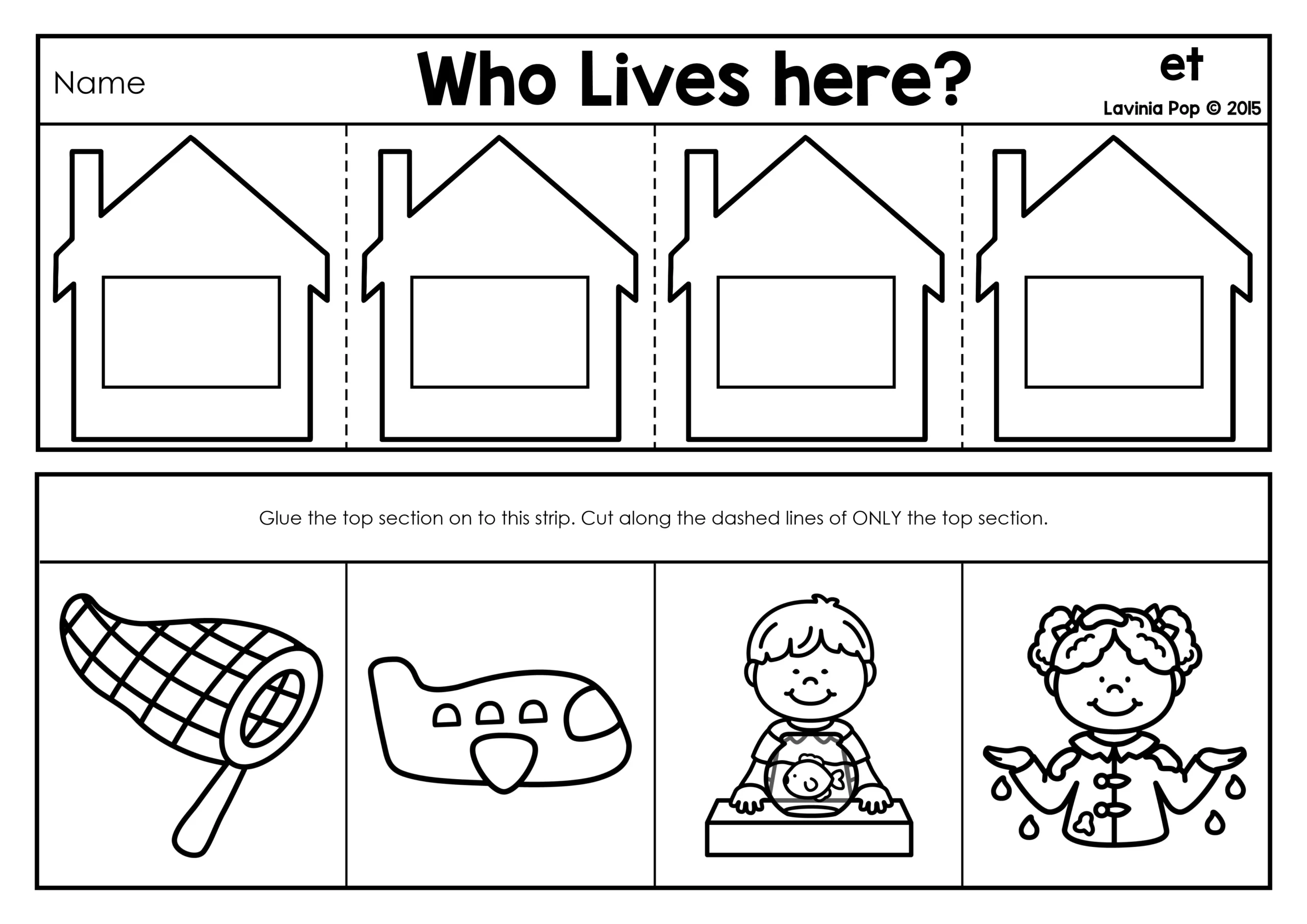 Who Lives Here CVC Word Families Lift the Flap Activity et Worksheet Who Lives Here CVC Word Families Lift the Flap Activity worksheet for the et word family with net, jet, pet, and wet