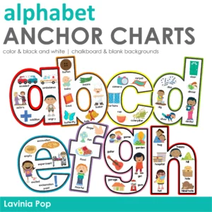 Lowercase Alphabet Anchor Charts with full alphabet letter posters and beginning sound pictures