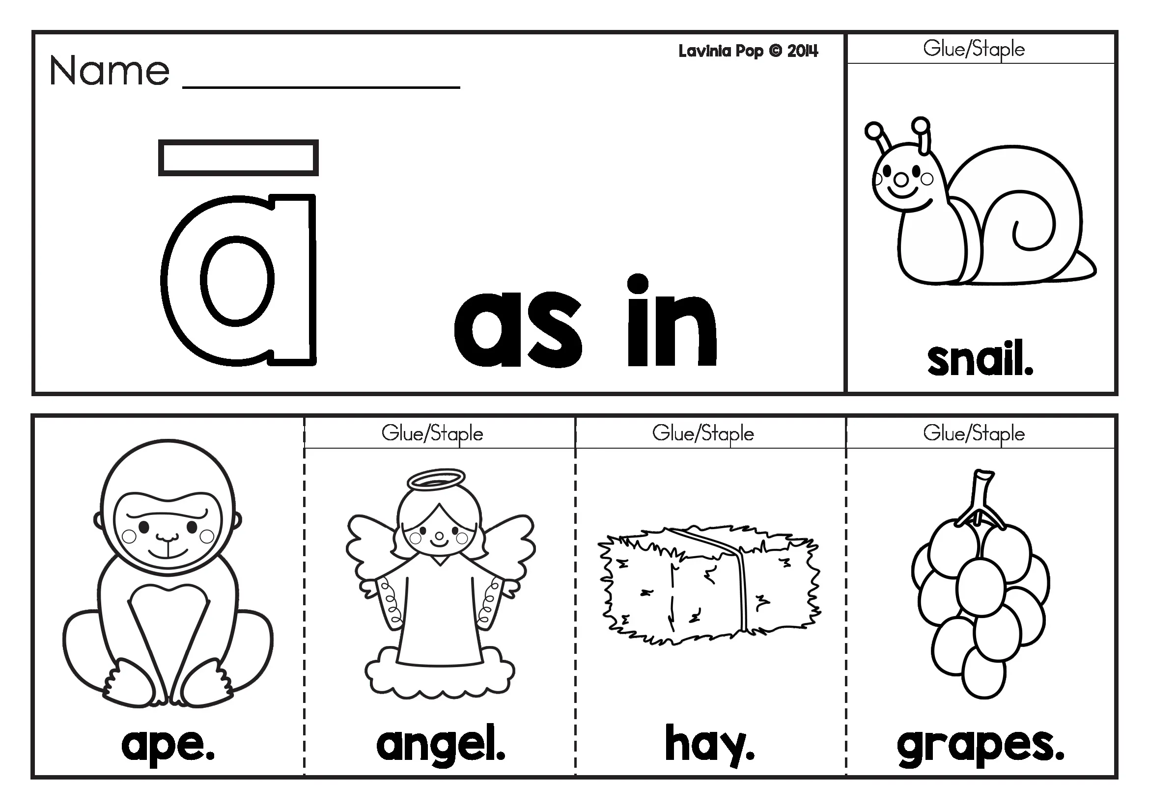 Long Vowel Flip Books and Labeling Worksheets Long A Black and White Long vowel flip books and labeling worksheets long A flip book black and white with ape angel hay and grapes