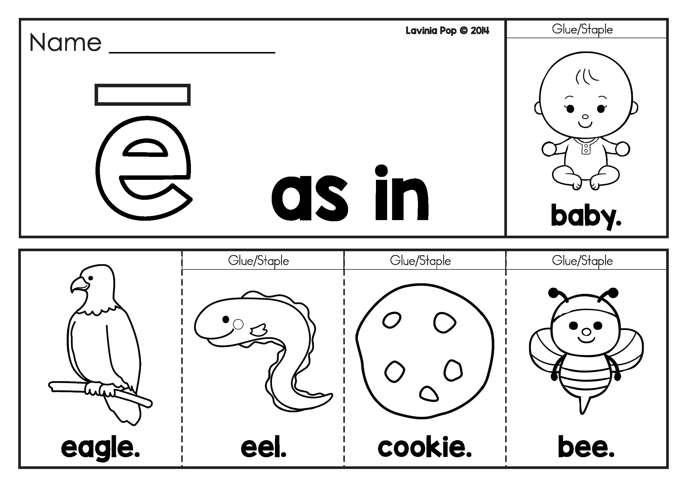 Long Vowel Flip Books and Labeling Worksheets Long E Black and White Long vowel flip books and labeling worksheets long E flip book black and white with eagle eel cookie and bee
