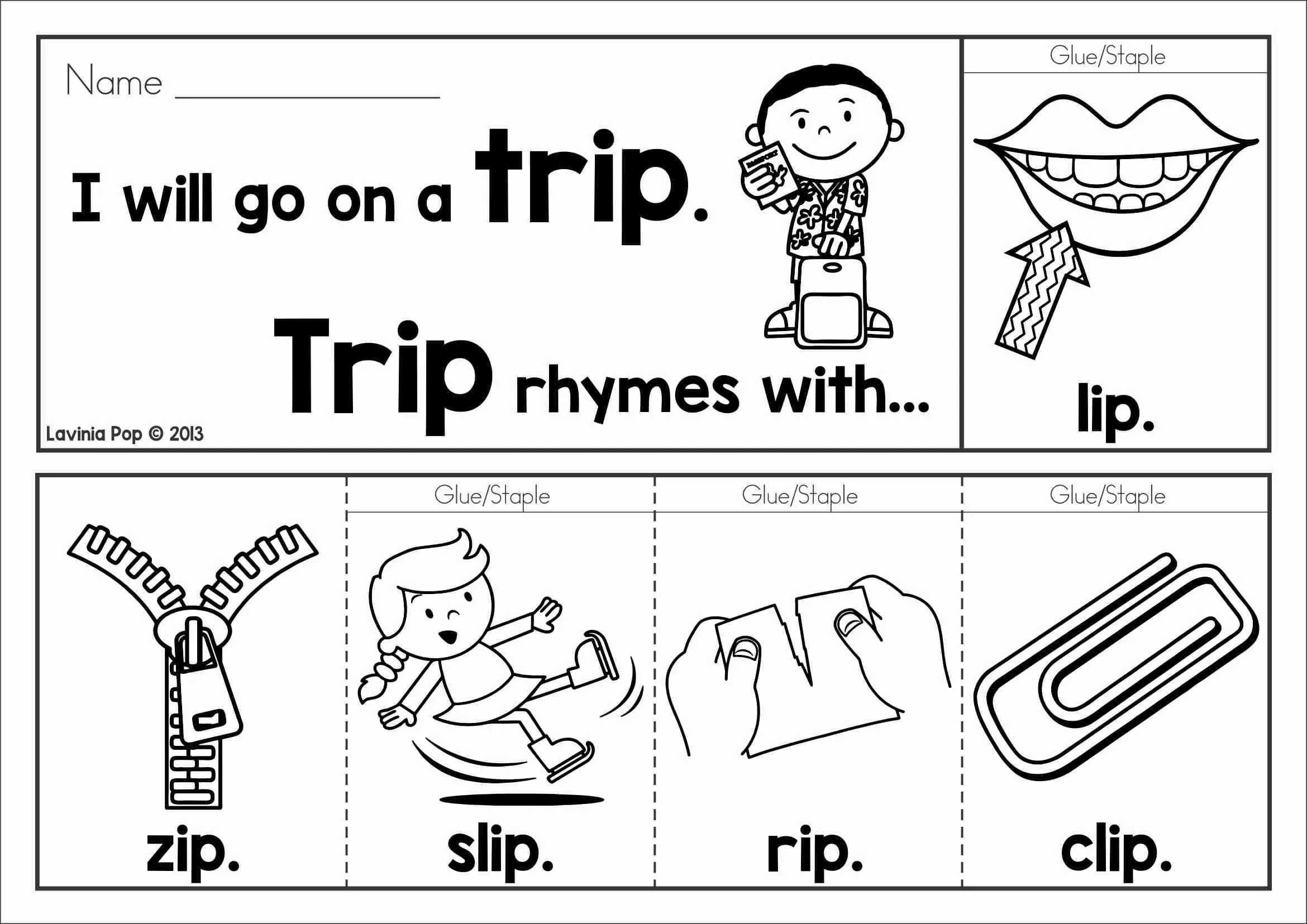 Word Family Flip Books Trip Rhyming Page Word Family Flip Books trip rhyming activity page with lip zip slip rip and clip