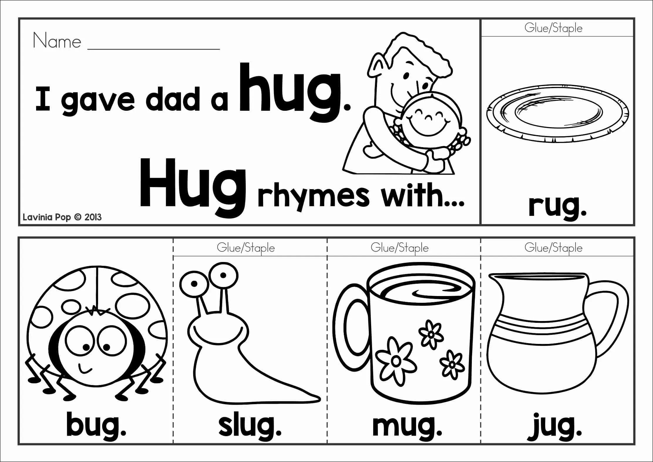 Word Family Flip Books Hug Rhyming Set Word Family Flip Books with hug and jam rhyming words including bug slug mug jug flip book and writing pages