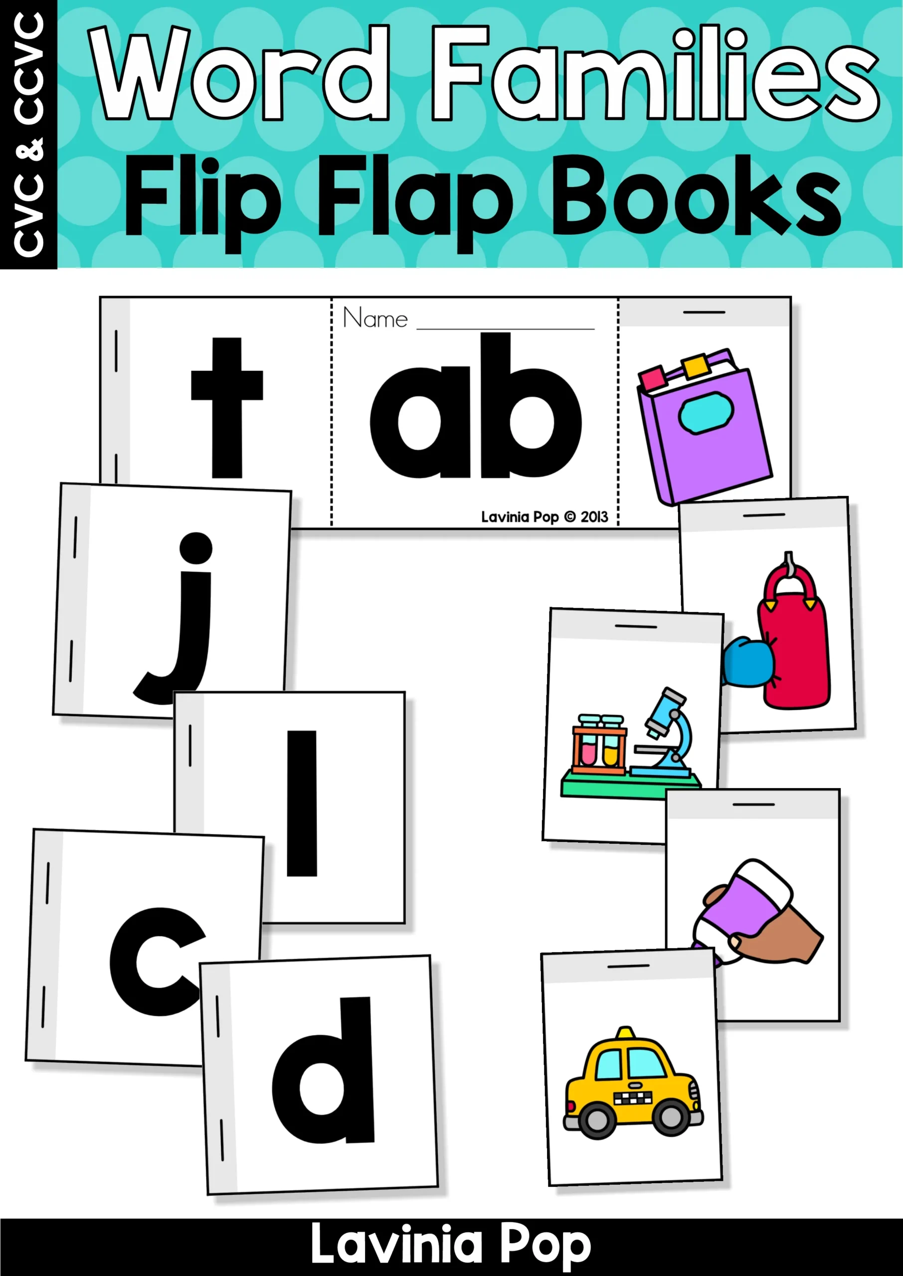 Word Families Flip Flap Books | 30 CVC and CCVC Word Family Booklets Word Families Flip Flap Books cover with ab booklet, letter flips t j l c d and picture cards for word family practice