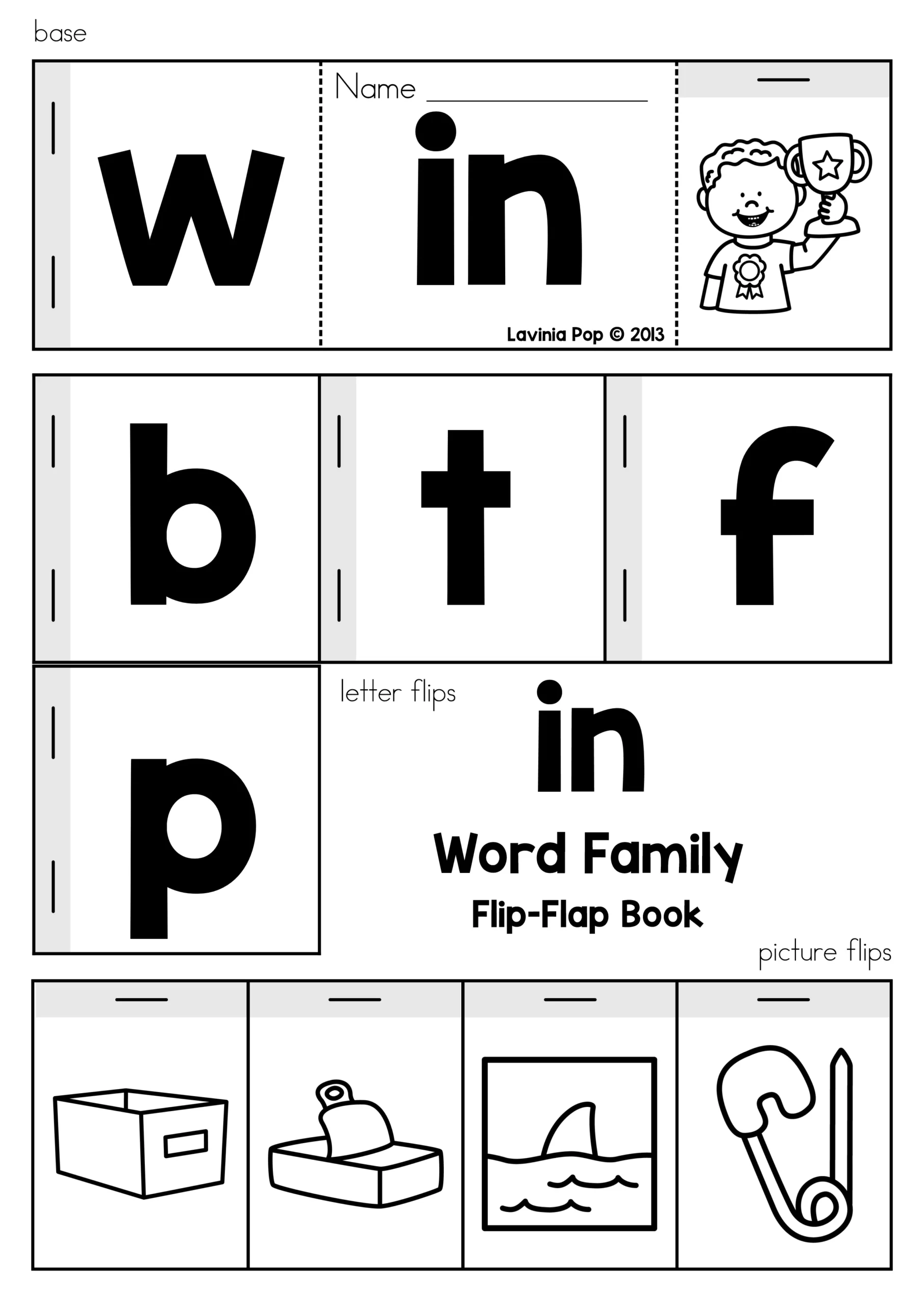 Word Families Flip Flap Books IN Word Family Printable | CVC and CCVC Words IN Word Families Flip Flap Books with letter flips w b t f p and picture cards bin tin fin pin activities