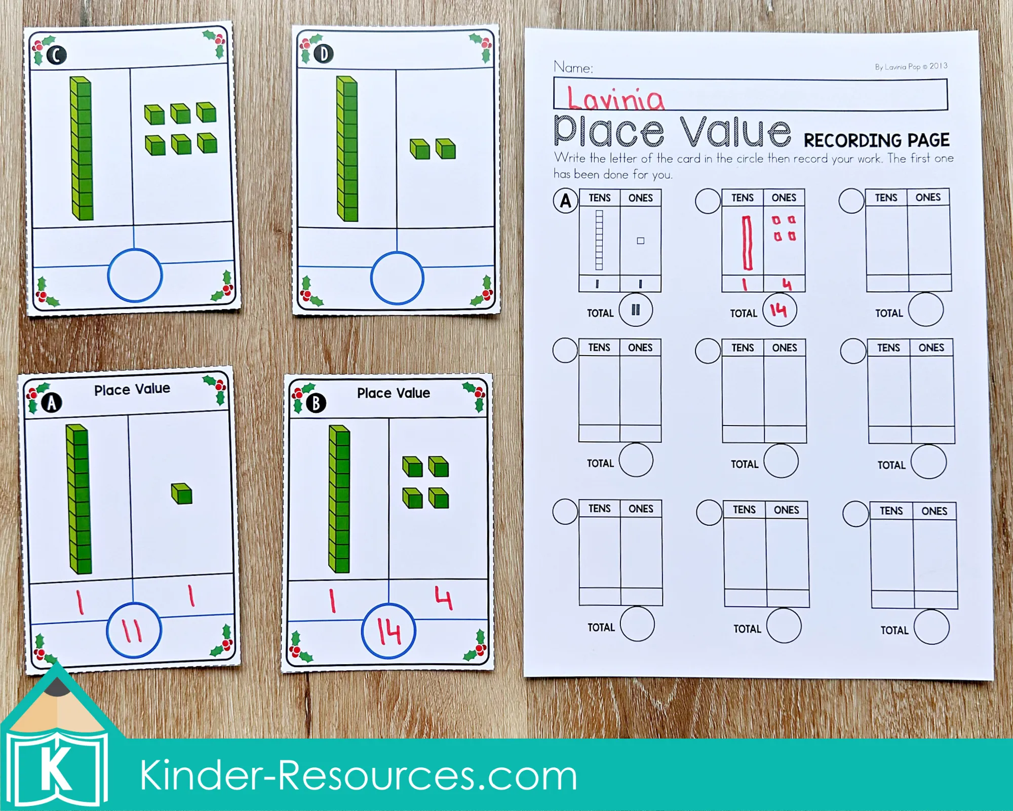 Christmas Math Centers for Kindergarten Place Value Activity Christmas Math Centers for Kindergarten place value cards with tens and ones blocks and matching recording page for building early place value understanding