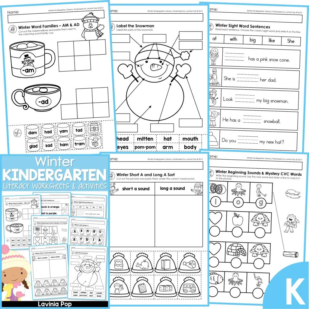 Winter Kindergarten Literacy Worksheets Activities Preview